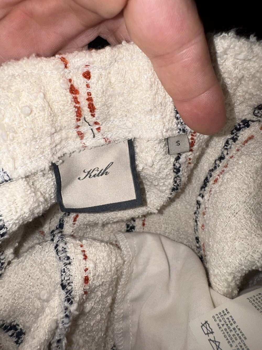 Kith Cream Boucle Striped Button Up Shirt and Pants Set Navy Red Stripe Size S - Picture 6 of 10
